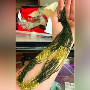 Green seed bead and glass bead necklace